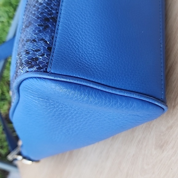 KATE SPADE blue Pebble Leather Suede Snakeskin detail top handle satchel bag - Picture 8 of 14